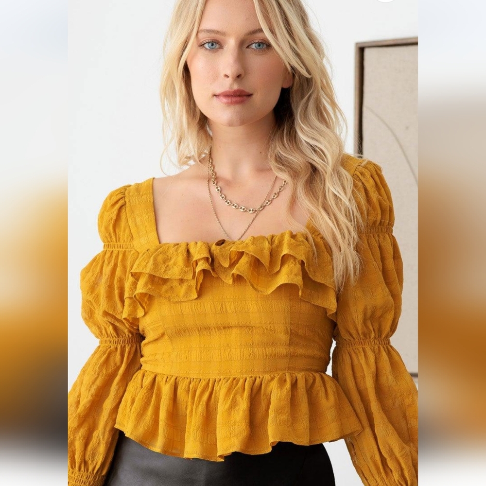 Boho shirred smocked Peplum top - Picture 1 of 7
